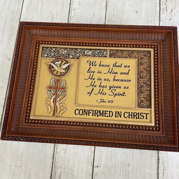Confirmation Gift - Music Keepsake Trinket Jewelry Box Brown Faux Wood - Picture 2 of 8